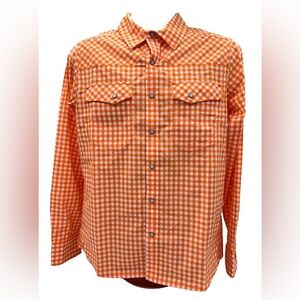 Stio Eddy Shirt Men's Medium Vibrant Orange Plaid Shirt